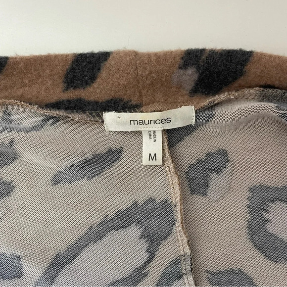 Maurices Tan & Gray Leopard Print Plush Open Front Cardigan Medium Women’s - Picture 9 of 11